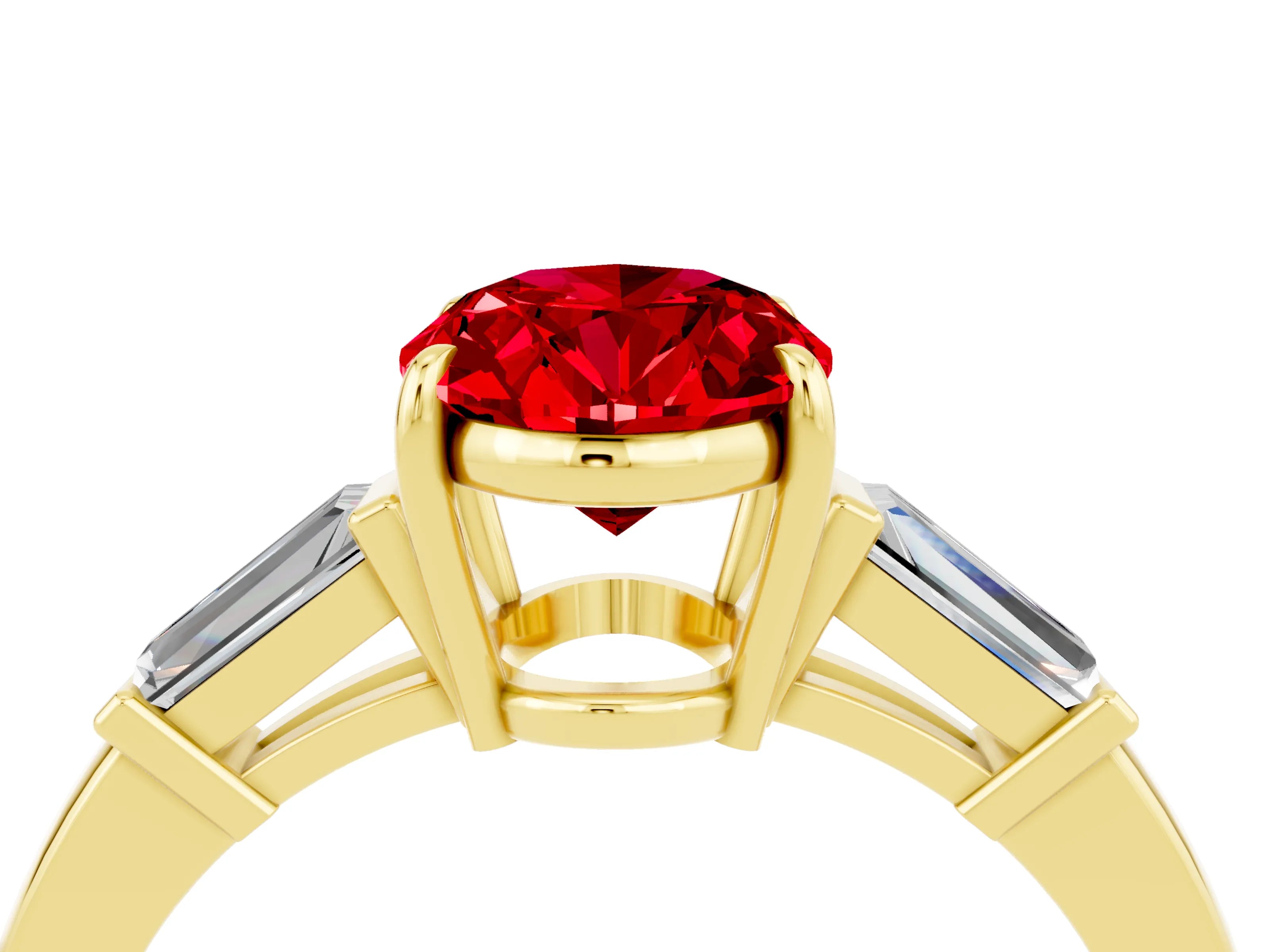 Yellow gold Oval Cut Cut Diamond Ring with Tapered Baguette Side Stones in Four-Prong Setting_4