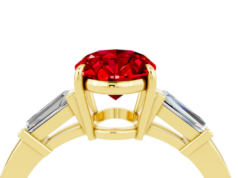 Yellow gold Oval Cut Cut Diamond Ring with Tapered Baguette Side Stones in Four-Prong Setting_4