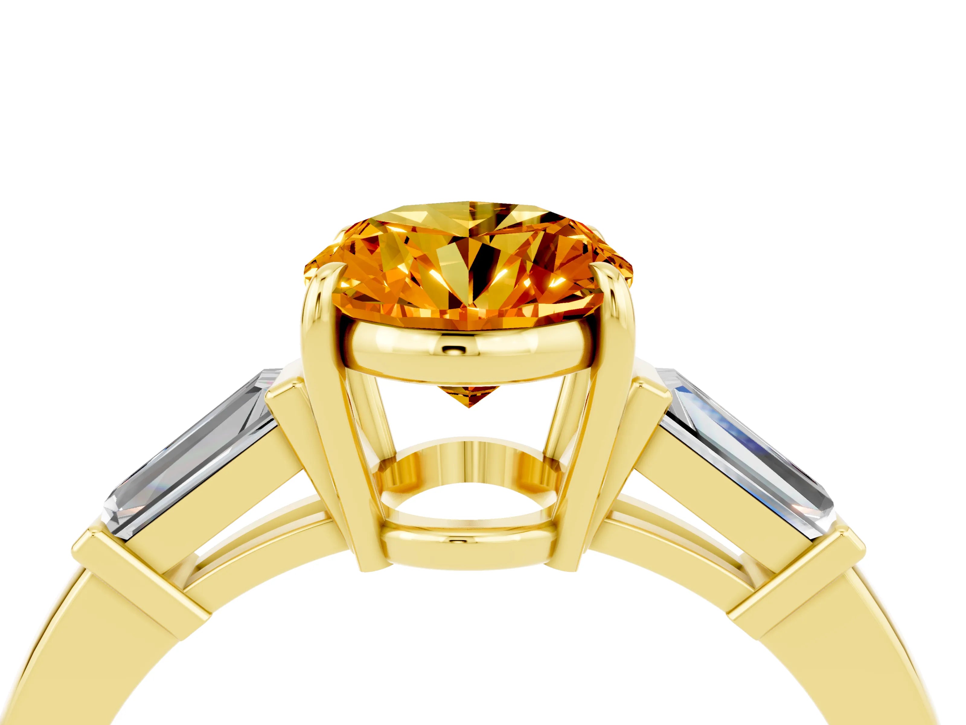 Yellow gold Oval Cut Cut Diamond Ring with Tapered Baguette Side Stones in Four-Prong Setting_4