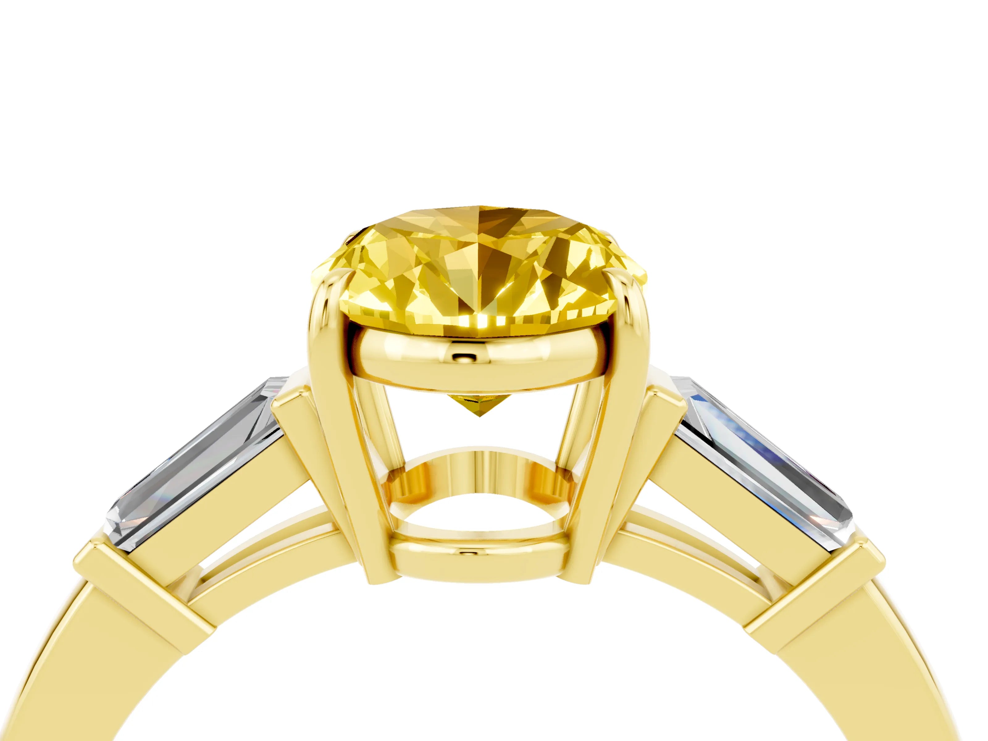 Yellow gold Oval Cut Cut Diamond Ring with Tapered Baguette Side Stones in Four-Prong Setting_4