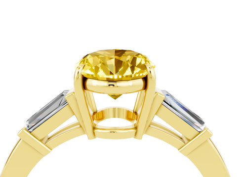 Yellow gold Oval Cut Cut Diamond Ring with Tapered Baguette Side Stones in Four-Prong Setting_4