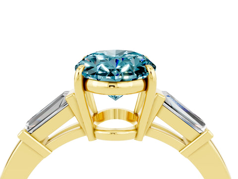 Yellow gold Oval Cut Cut Diamond Ring with Tapered Baguette Side Stones in Four-Prong Setting_4