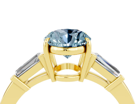 Yellow gold Oval Cut Cut Diamond Ring with Tapered Baguette Side Stones in Four-Prong Setting_4