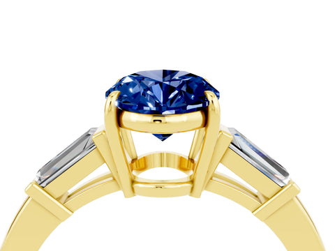Yellow gold Oval Cut Cut Diamond Ring with Tapered Baguette Side Stones in Four-Prong Setting_4