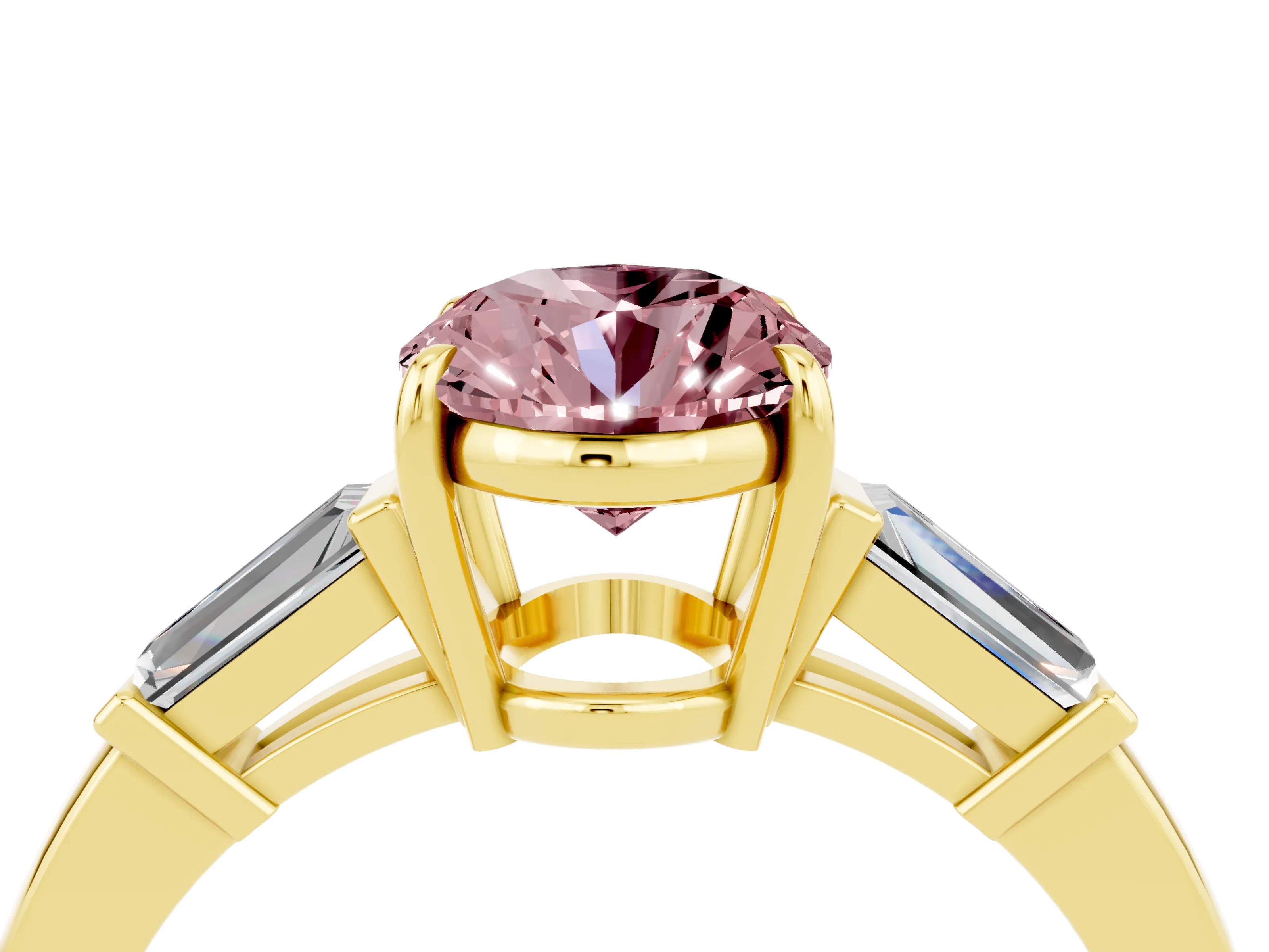 Yellow gold Oval Cut Cut Diamond Ring with Tapered Baguette Side Stones in Four-Prong Setting_4