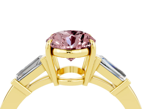 Yellow gold Oval Cut Cut Diamond Ring with Tapered Baguette Side Stones in Four-Prong Setting_4