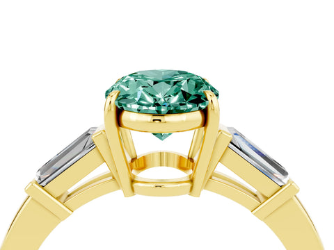 Yellow gold Oval Cut Cut Diamond Ring with Tapered Baguette Side Stones in Four-Prong Setting_4