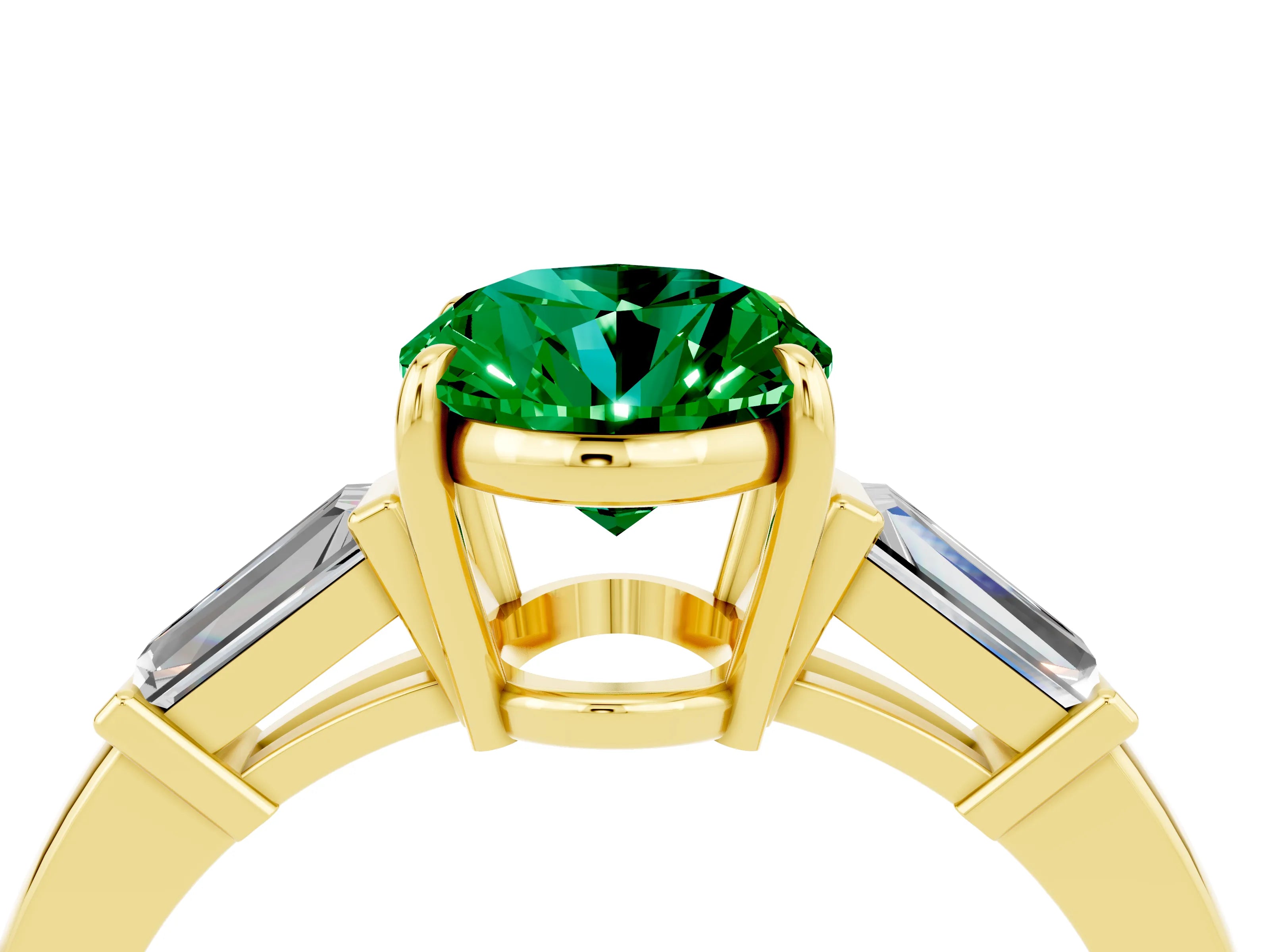 Yellow gold Oval Cut Cut Diamond Ring with Tapered Baguette Side Stones in Four-Prong Setting_4
