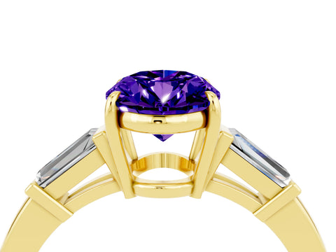 Yellow gold Oval Cut Cut Diamond Ring with Tapered Baguette Side Stones in Four-Prong Setting_4
