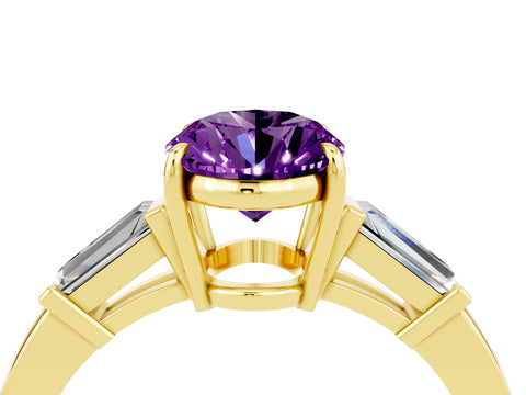Yellow gold Oval Cut Cut Diamond Ring with Tapered Baguette Side Stones in Four-Prong Setting_4