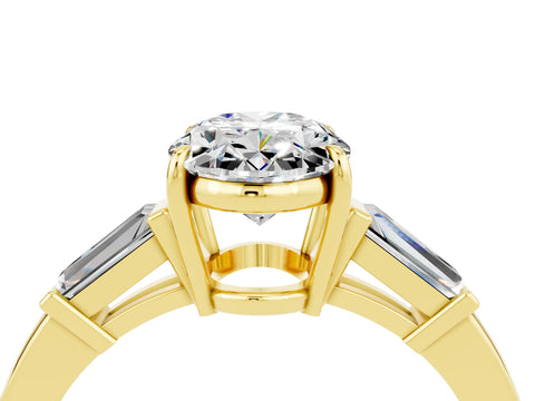 Yellow gold Oval Cut Cut Diamond Ring with Tapered Baguette Side Stones in Four-Prong Setting_4