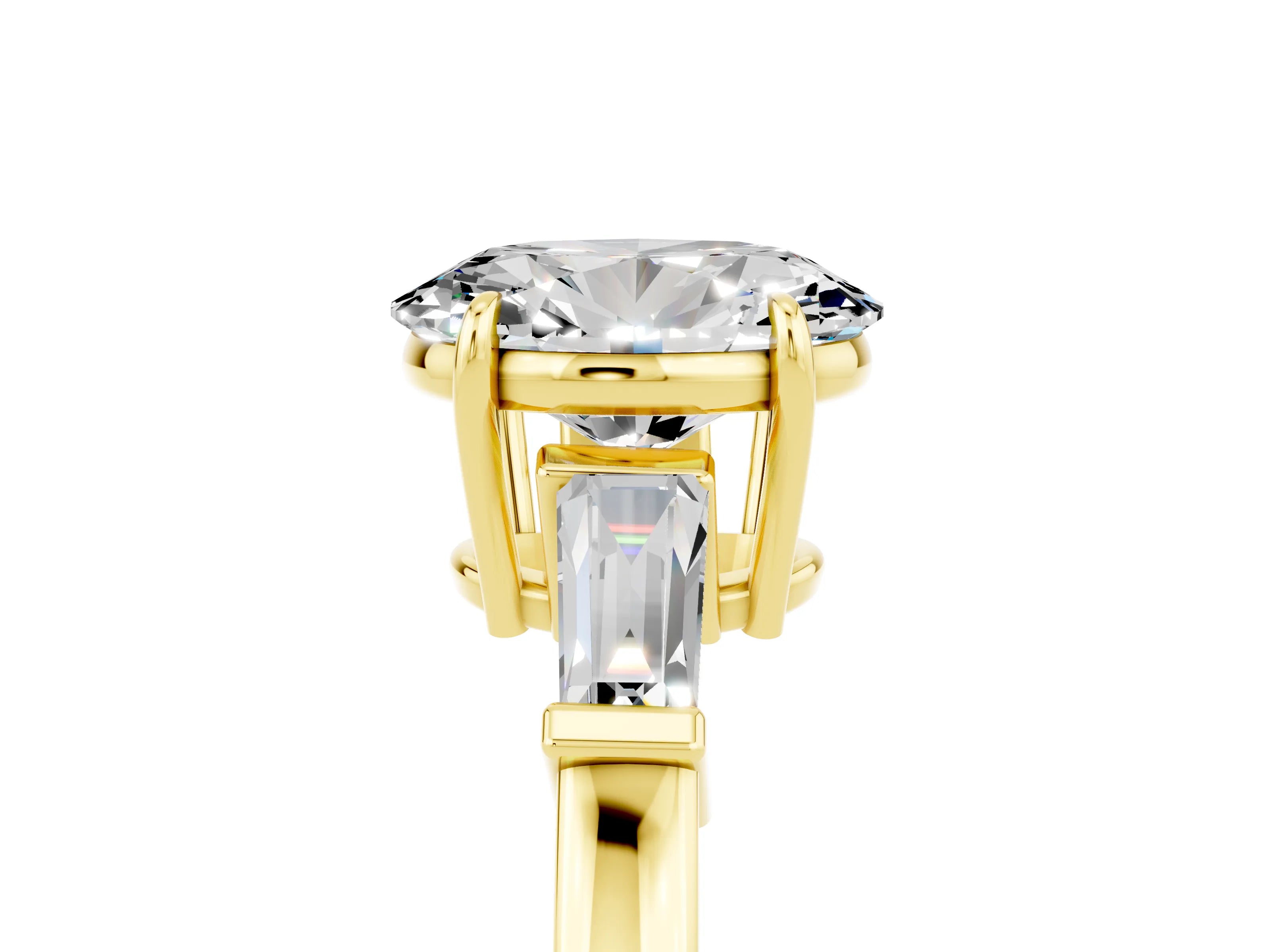 Yellow gold Oval Cut Cut Diamond Ring with Tapered Baguette Side Stones in Four-Prong Setting_5
