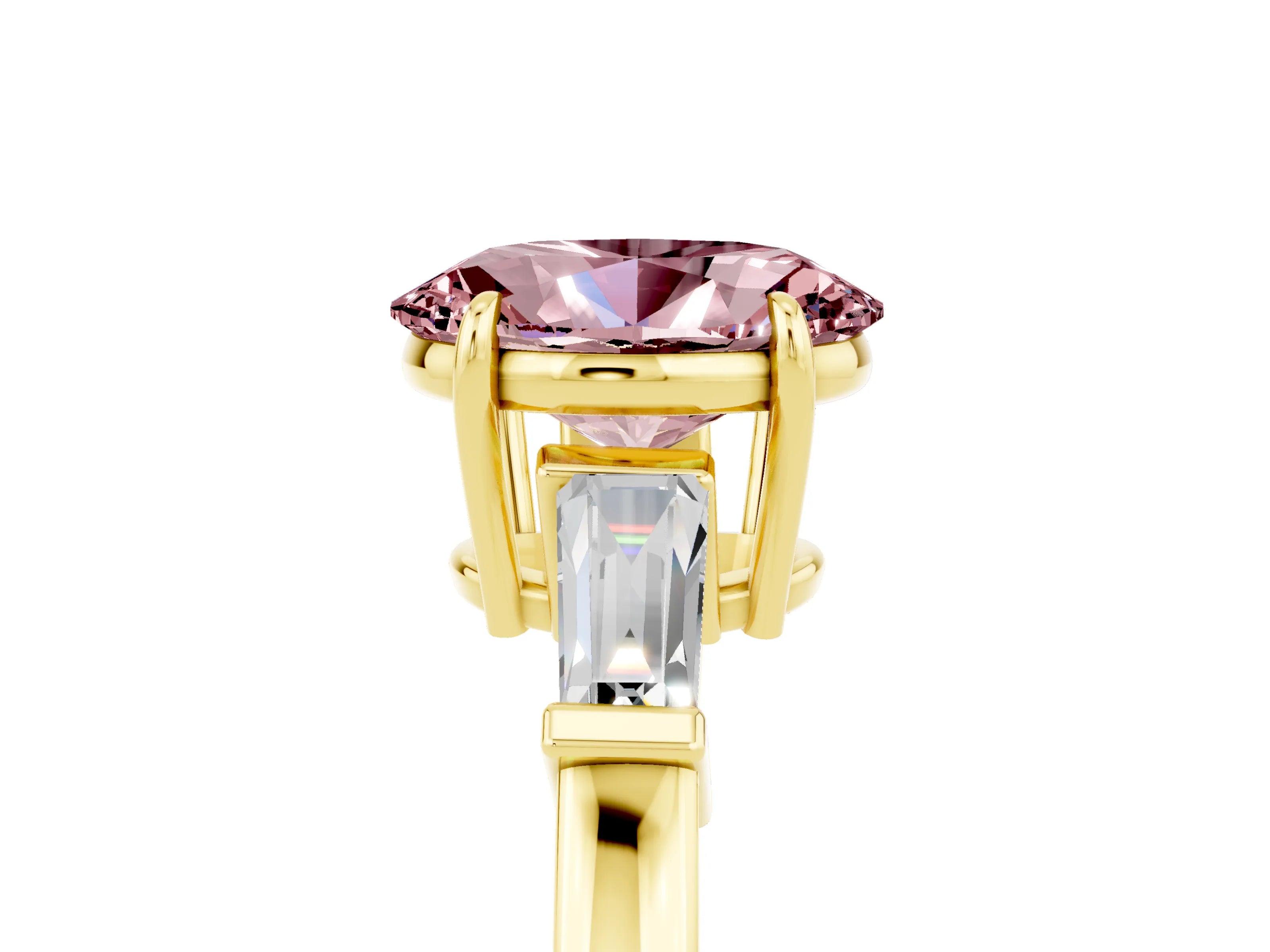 Yellow gold Oval Cut Cut Diamond Ring with Tapered Baguette Side Stones in Four-Prong Setting_5