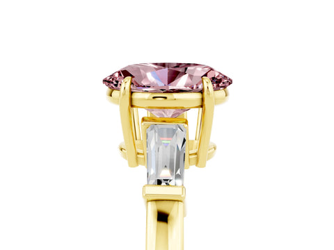 Yellow gold Oval Cut Cut Diamond Ring with Tapered Baguette Side Stones in Four-Prong Setting_5