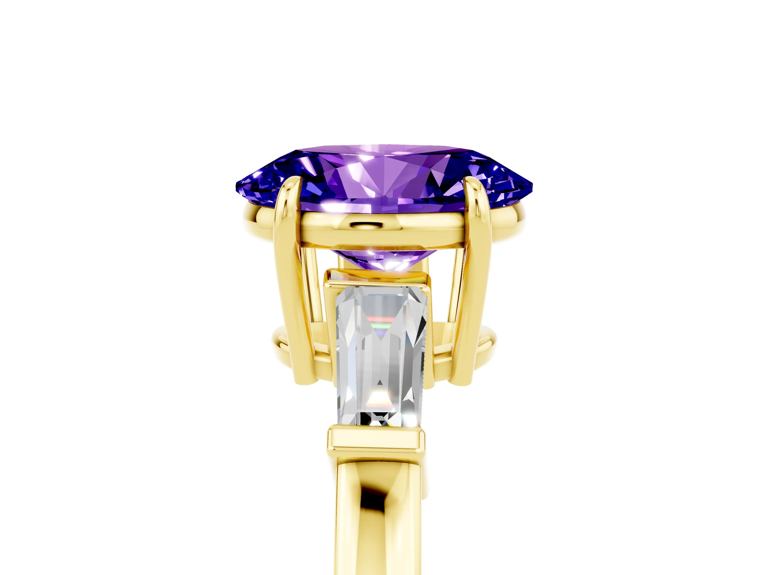 Yellow gold Oval Cut Cut Diamond Ring with Tapered Baguette Side Stones in Four-Prong Setting_5