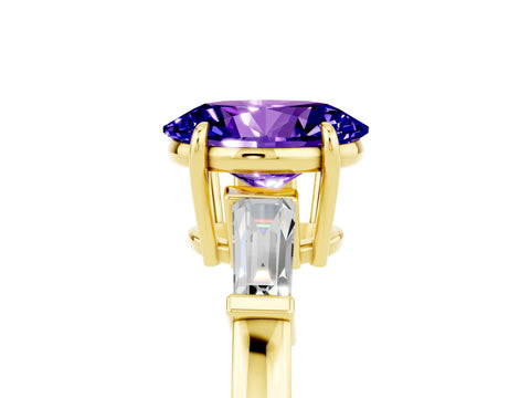 Yellow gold Oval Cut Cut Diamond Ring with Tapered Baguette Side Stones in Four-Prong Setting_5