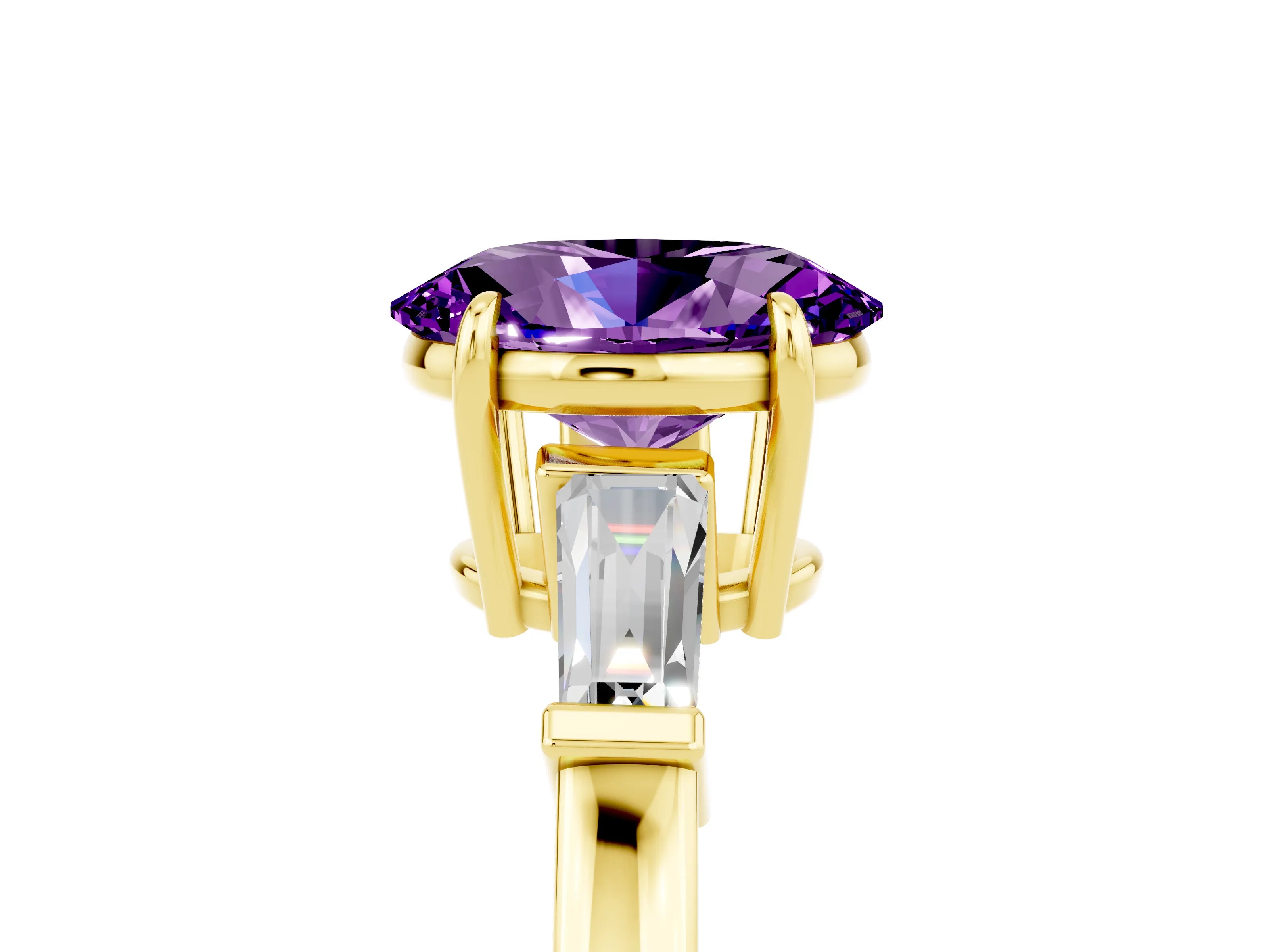 Yellow gold Oval Cut Cut Diamond Ring with Tapered Baguette Side Stones in Four-Prong Setting_5