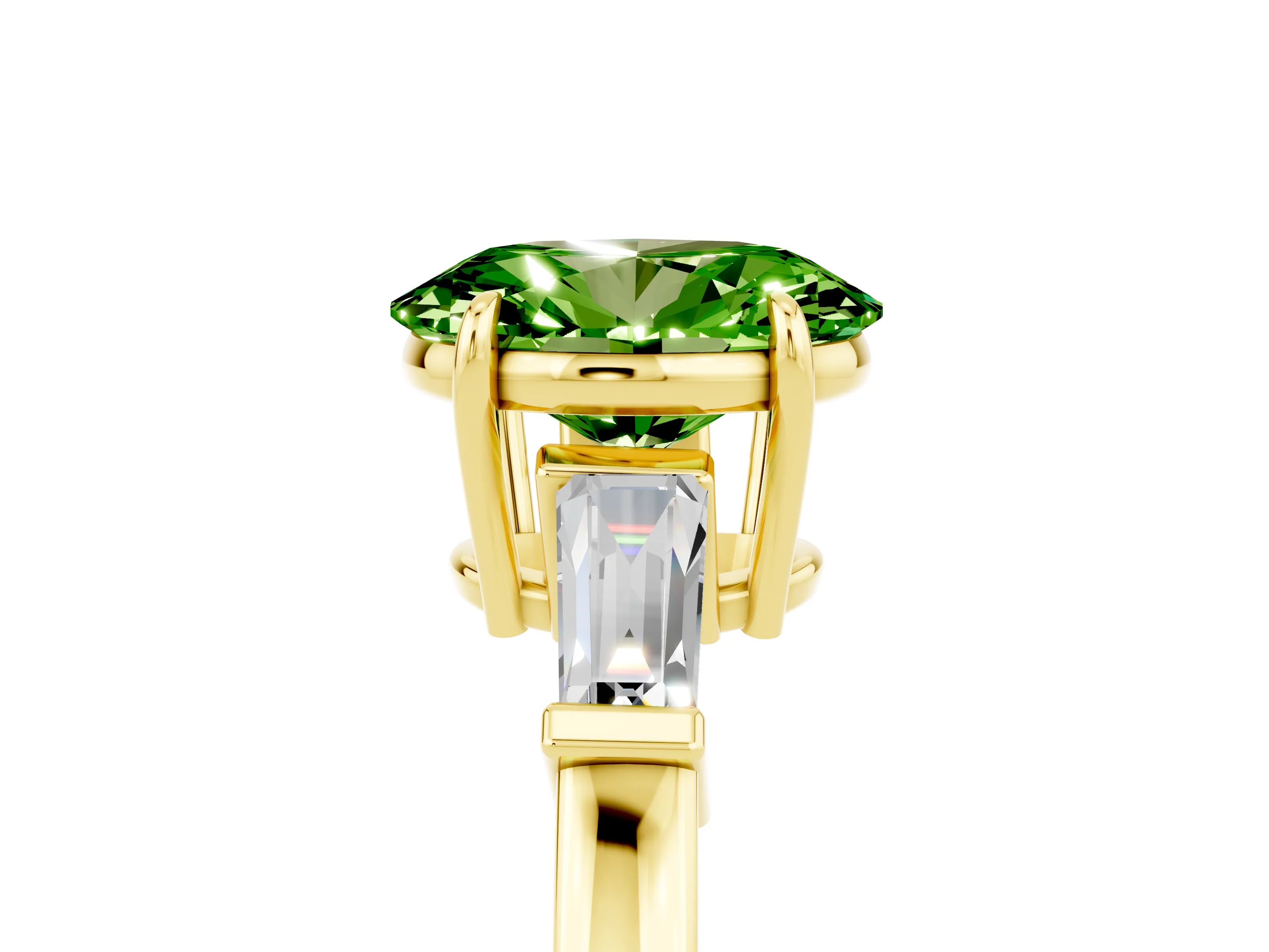 Yellow gold Oval Cut Cut Diamond Ring with Tapered Baguette Side Stones in Four-Prong Setting_5