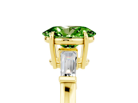 Yellow gold Oval Cut Cut Diamond Ring with Tapered Baguette Side Stones in Four-Prong Setting_5