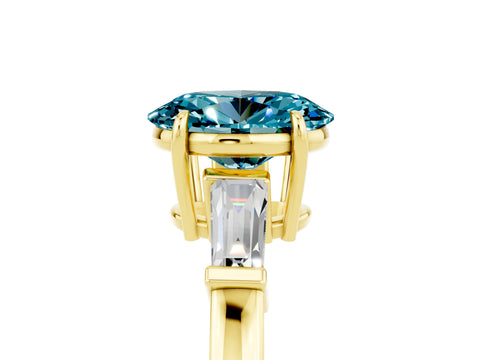 Yellow gold Oval Cut Cut Diamond Ring with Tapered Baguette Side Stones in Four-Prong Setting_5