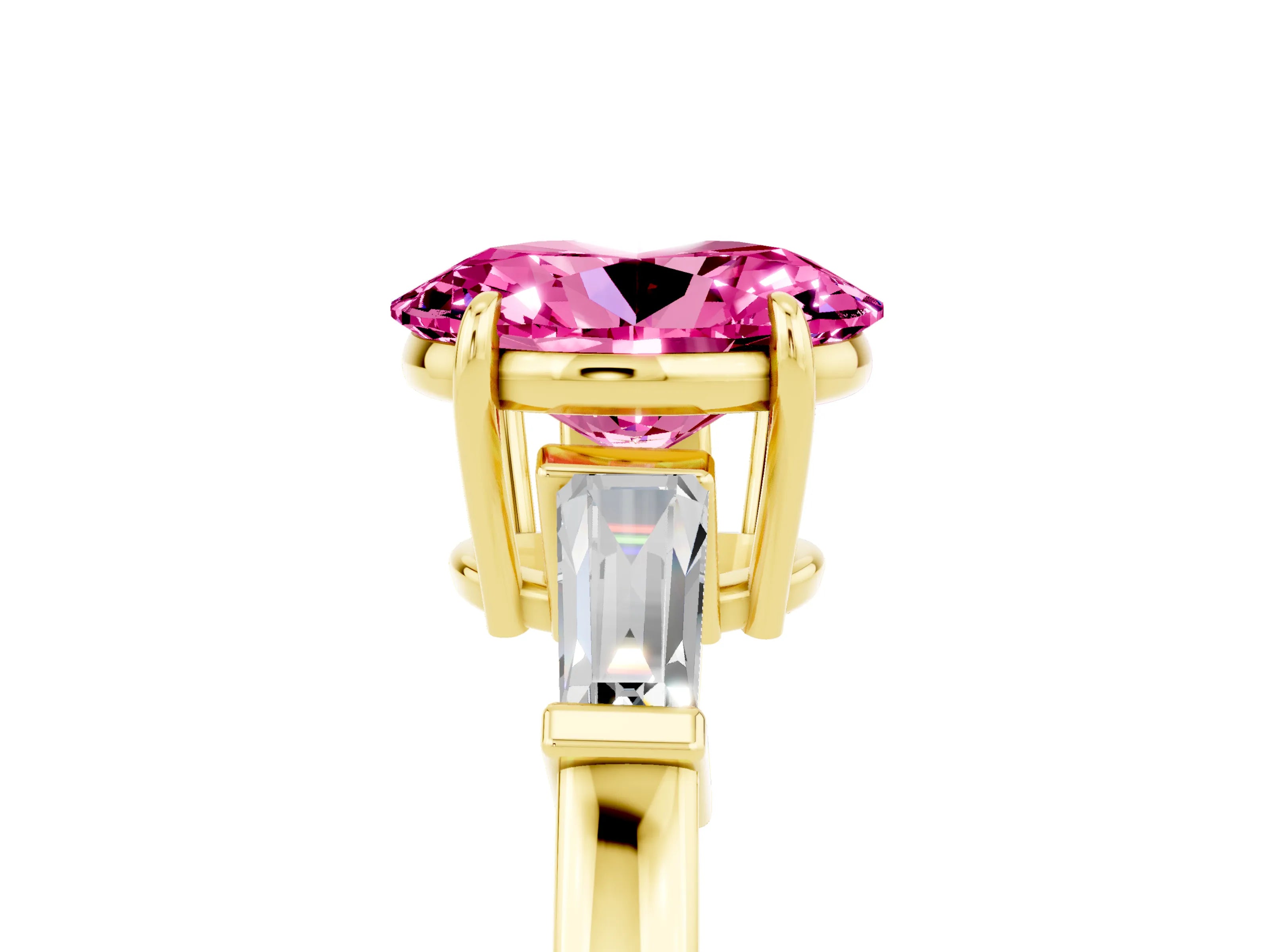 Yellow gold Oval Cut Cut Diamond Ring with Tapered Baguette Side Stones in Four-Prong Setting_5