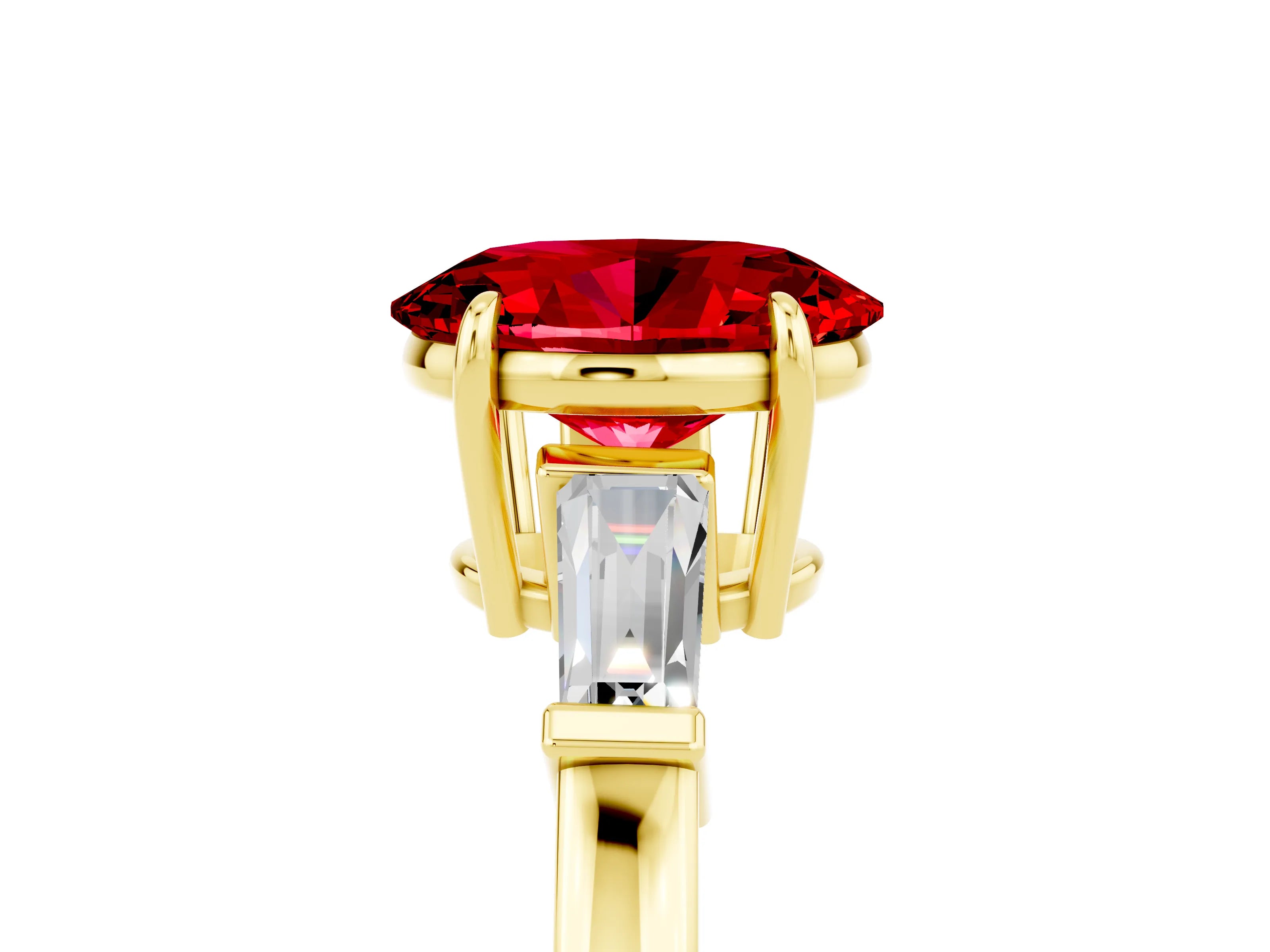 Yellow gold Oval Cut Cut Diamond Ring with Tapered Baguette Side Stones in Four-Prong Setting_5