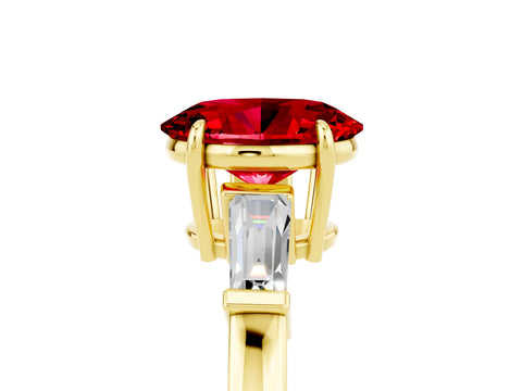 Yellow gold Oval Cut Cut Diamond Ring with Tapered Baguette Side Stones in Four-Prong Setting_5
