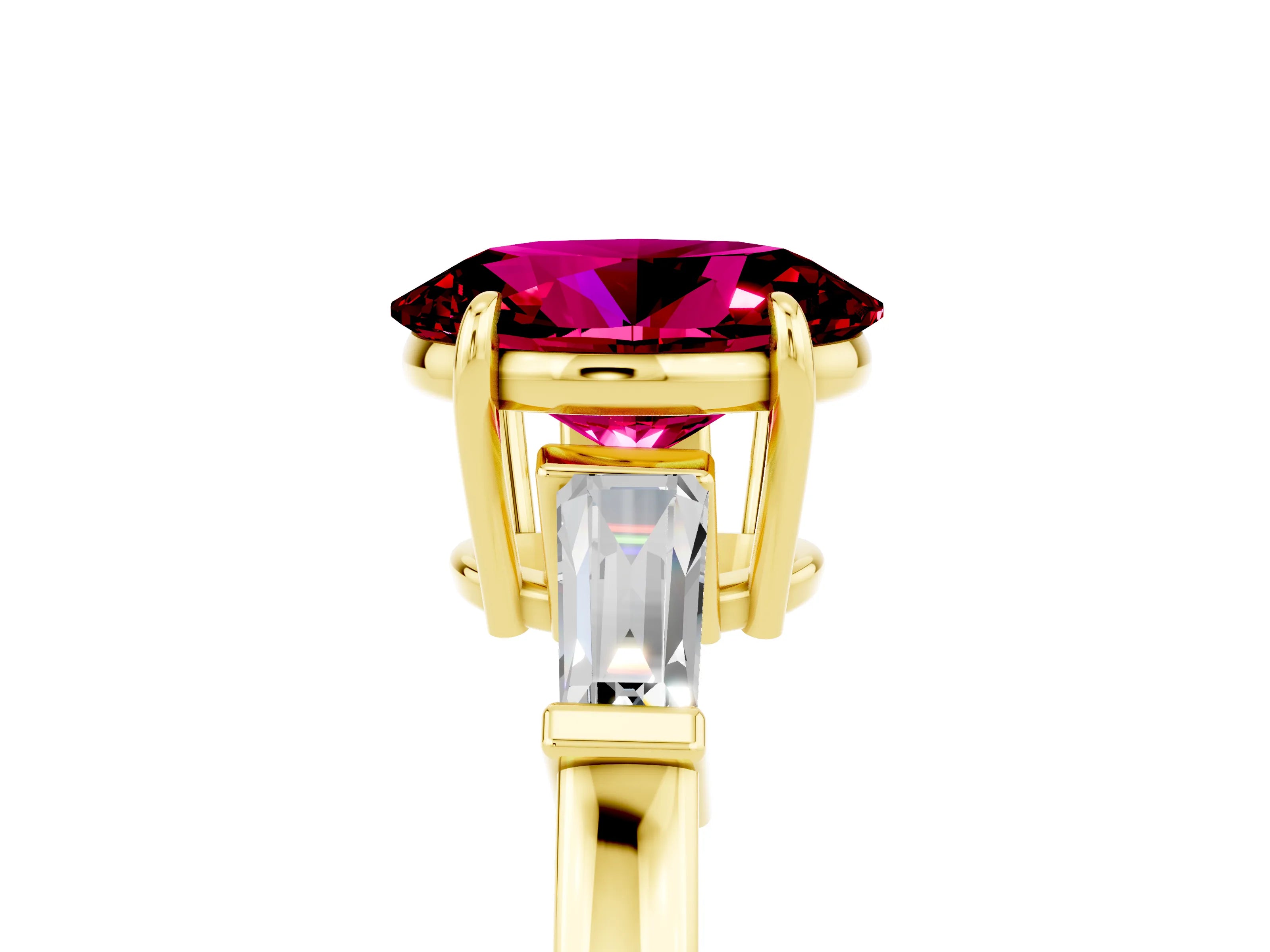 Yellow gold Oval Cut Cut Diamond Ring with Tapered Baguette Side Stones in Four-Prong Setting_5