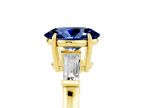 Yellow gold Oval Cut Cut Diamond Ring with Tapered Baguette Side Stones in Four-Prong Setting_5