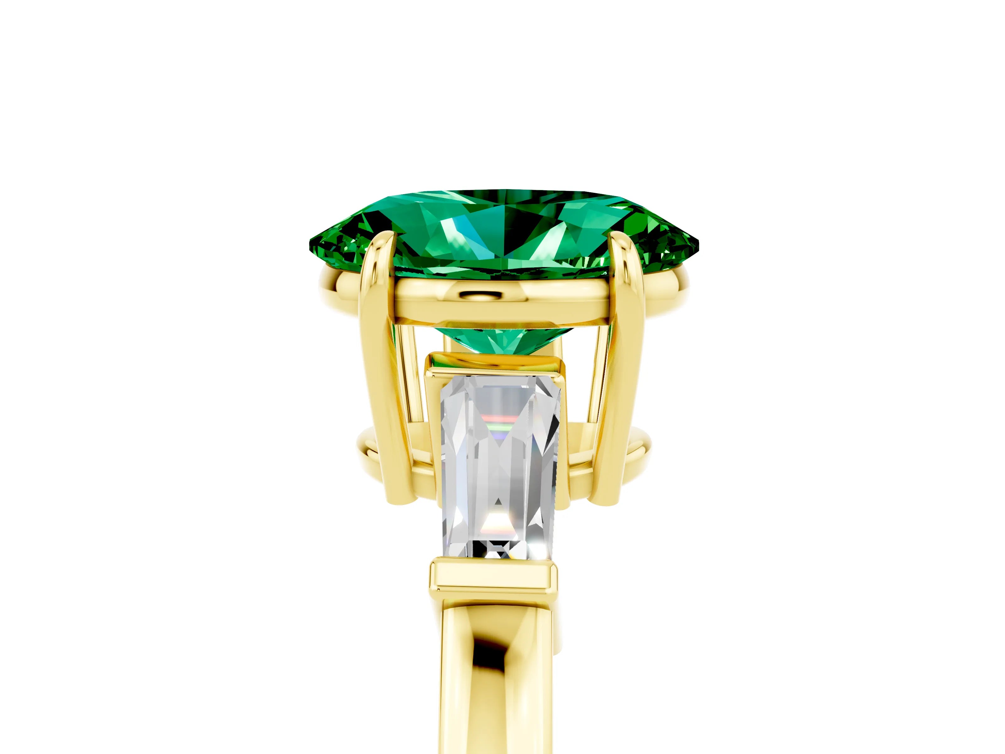 Yellow gold Oval Cut Cut Diamond Ring with Tapered Baguette Side Stones in Four-Prong Setting_5