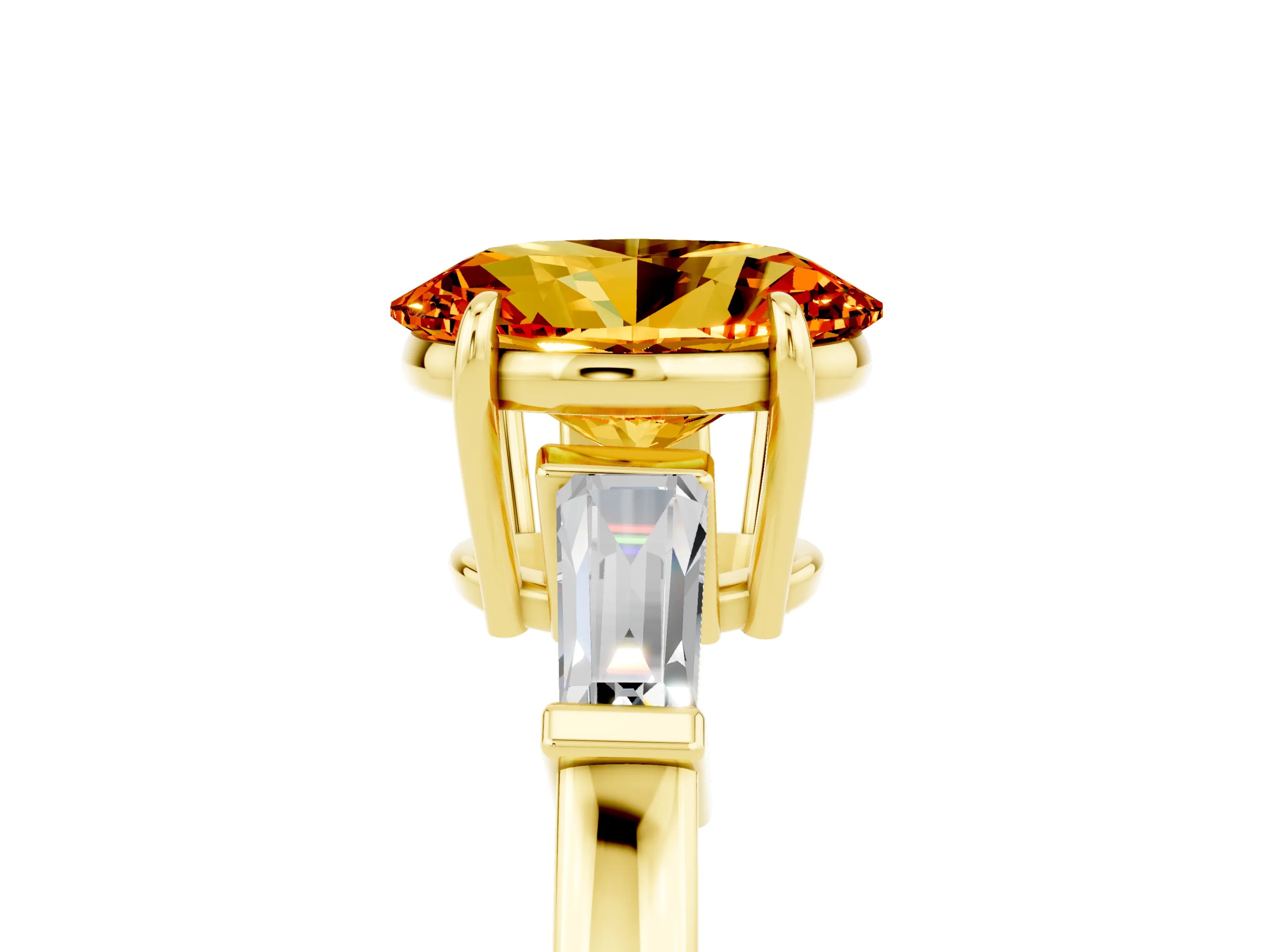 Yellow gold Oval Cut Cut Diamond Ring with Tapered Baguette Side Stones in Four-Prong Setting_5