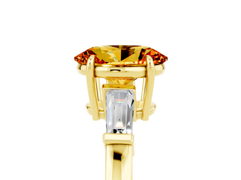 Yellow gold Oval Cut Cut Diamond Ring with Tapered Baguette Side Stones in Four-Prong Setting_5