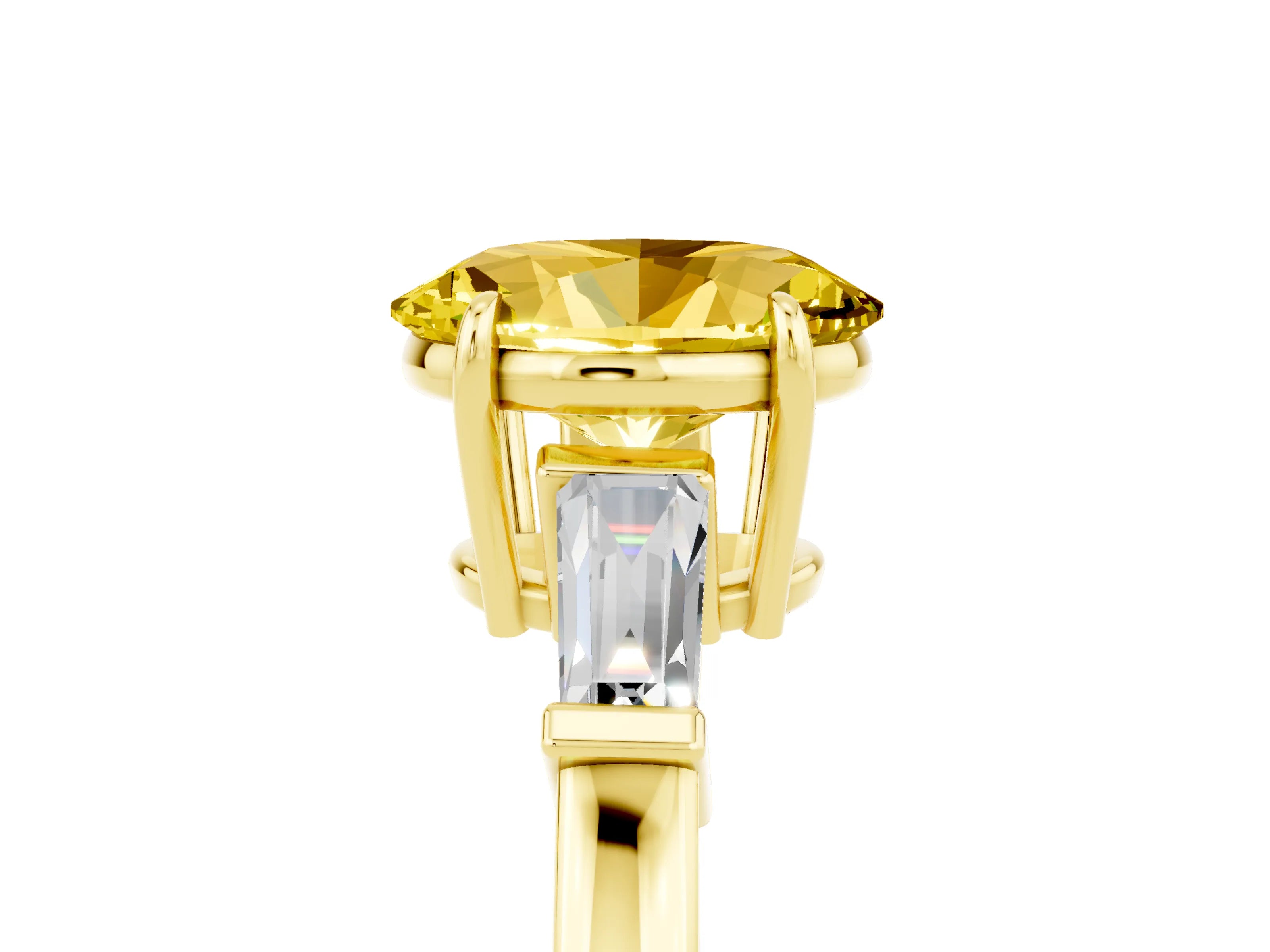 Yellow gold Oval Cut Cut Diamond Ring with Tapered Baguette Side Stones in Four-Prong Setting_5
