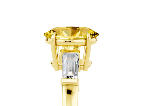 Yellow gold Oval Cut Cut Diamond Ring with Tapered Baguette Side Stones in Four-Prong Setting_5