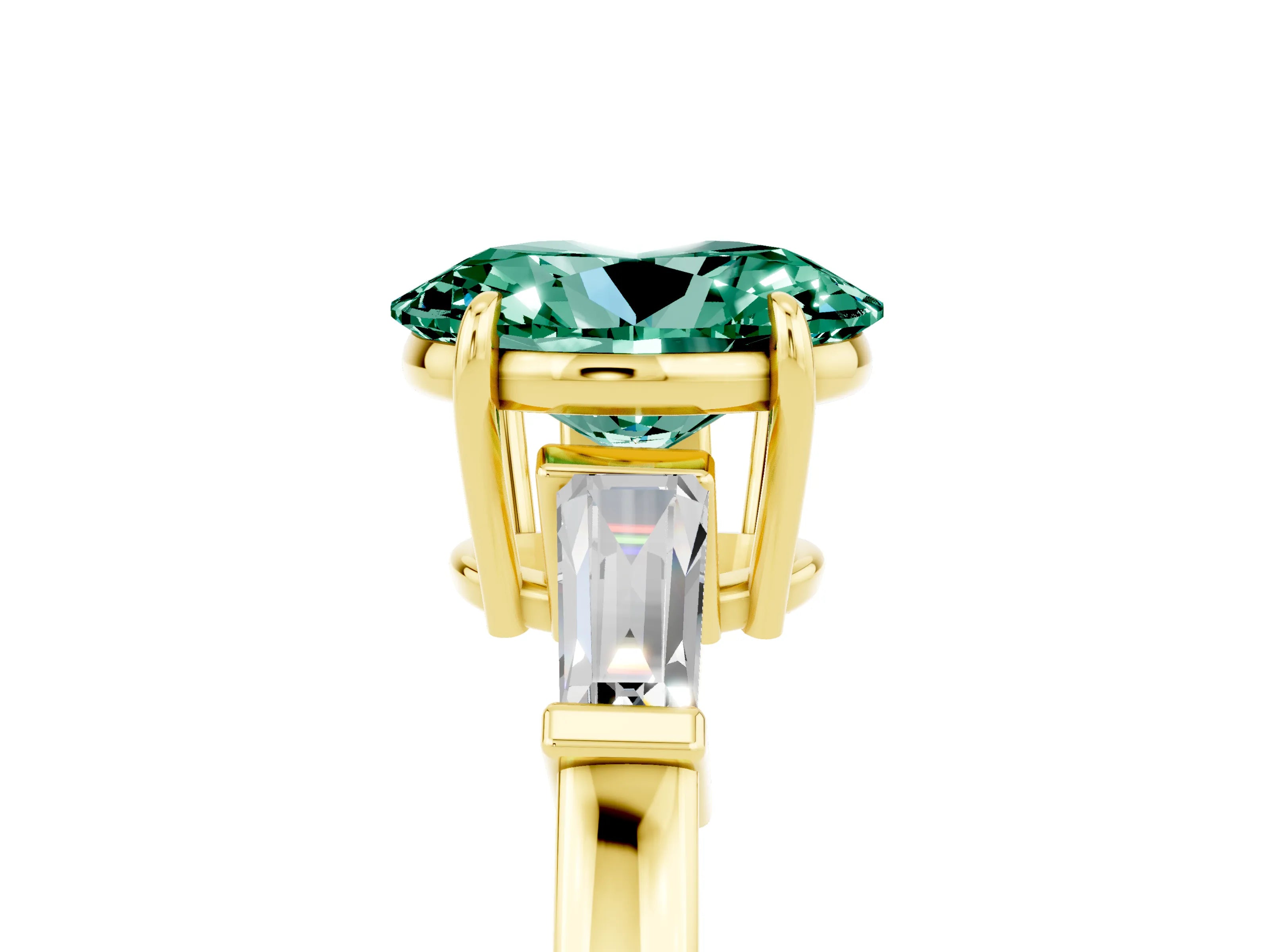 Yellow gold Oval Cut Cut Diamond Ring with Tapered Baguette Side Stones in Four-Prong Setting_5