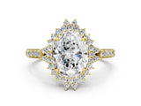 Yellow gold Oval Cut Cut Diamond Sunburst Halo Engagement Ring with Pavé Band_3