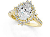 Yellow gold Oval Cut Cut Diamond Sunburst Halo Engagement Ring with Pavé Band_4