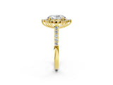 Yellow gold Oval Cut Cut Diamond Sunburst Halo Engagement Ring with Pavé Band_5