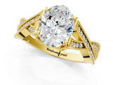 Yellow gold Oval Cut Cut Diamond Twisted Band with Milgrain Pave Setting and Four-Prong Setting_7