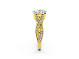Yellow gold Oval Cut Cut Diamond Twisted Band with Milgrain Pave Setting and Four-Prong Setting_8