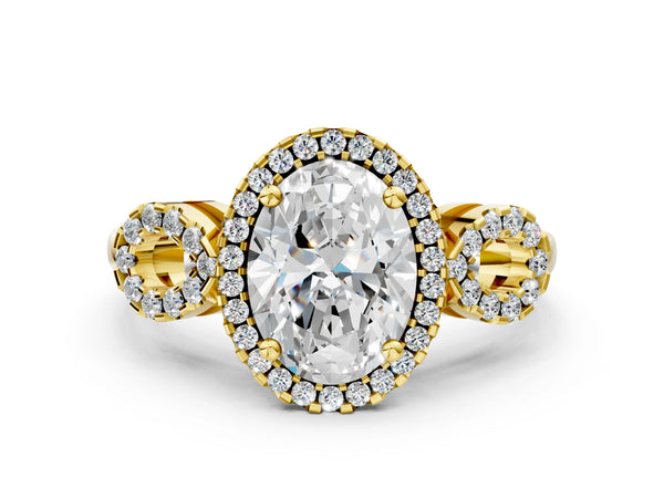 Yellow Gold Oval Pave Infinity Halo Engagement Ring Setting
