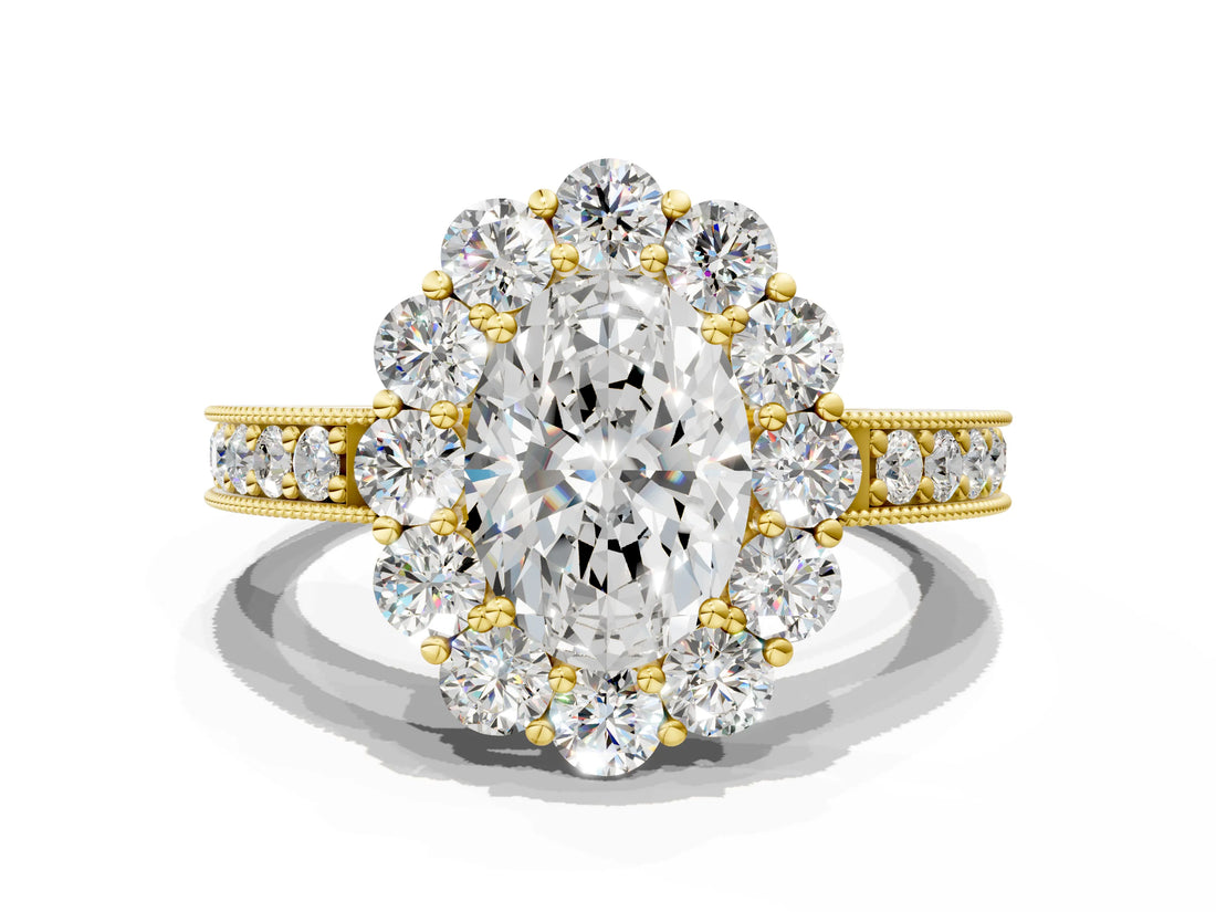 Yellow gold Oval Cut Cut Halo Diamond Pavé Engagement Ring with Milgrain Detailing_15