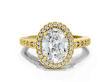 Yellow gold Oval Cut Cut Halo Pavé Solitaire Ring with Milgrain Band_7
