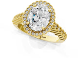 Yellow gold Oval Cut Cut Halo Pavé Solitaire Ring with Milgrain Band_8