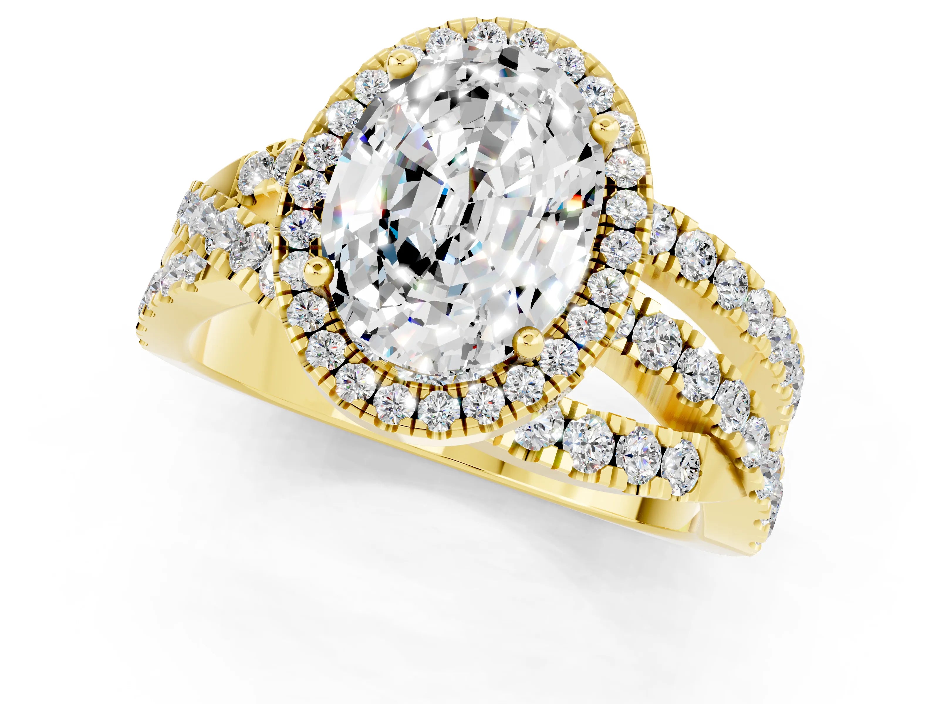 Yellow gold Oval Cut Cut Halo Split Shank Prong Setting Ring_1