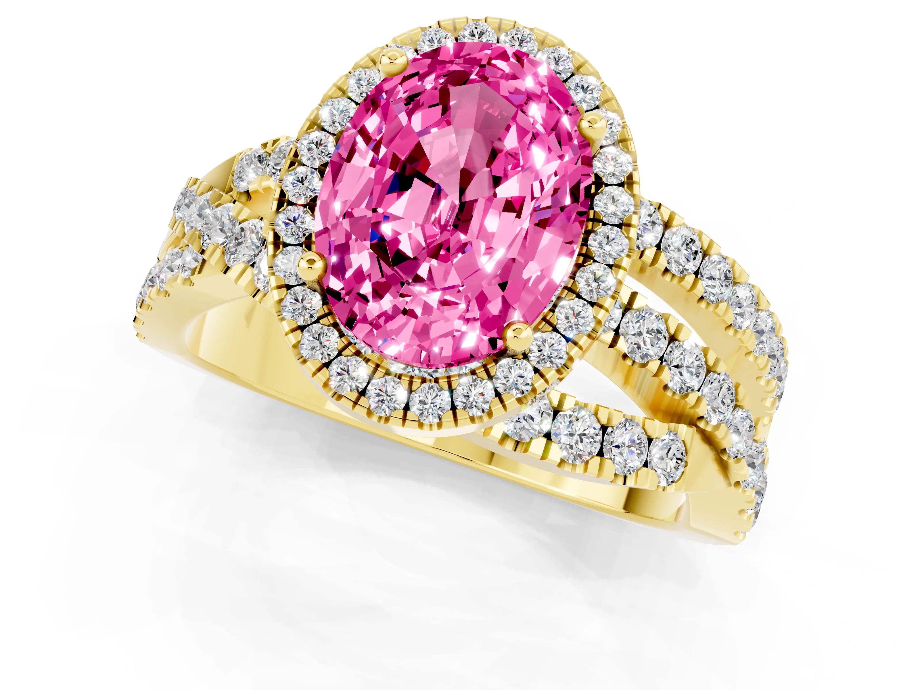 Yellow gold Oval Cut Cut Halo Split Shank Prong Setting Ring_1