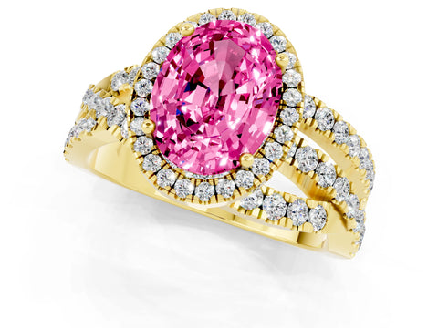 Yellow gold Oval Cut Cut Halo Split Shank Prong Setting Ring_1
