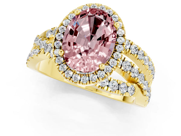 Yellow gold Oval Cut Cut Halo Split Shank Prong Setting Ring
