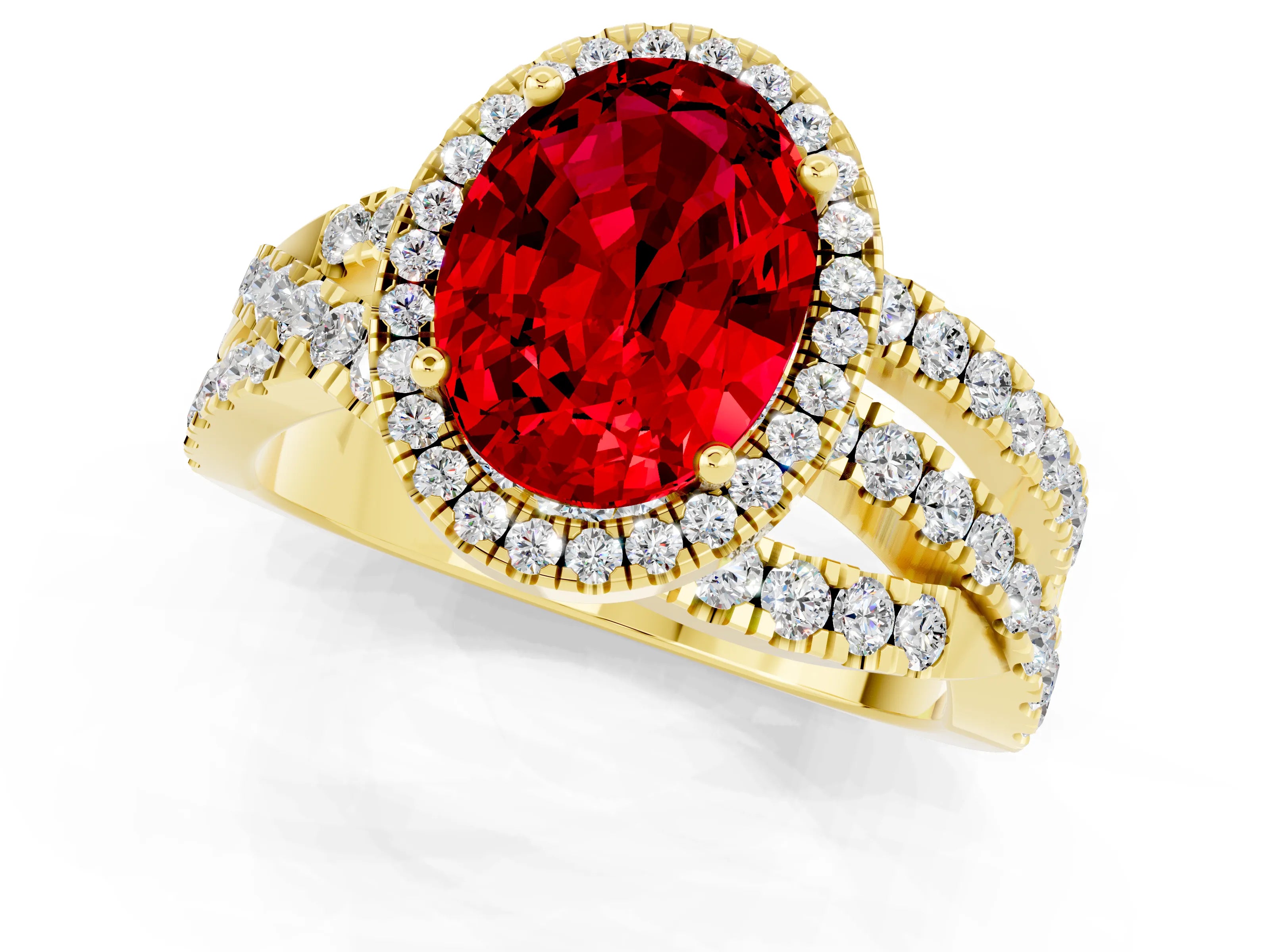 Yellow gold Oval Cut Cut Halo Split Shank Prong Setting Ring_1