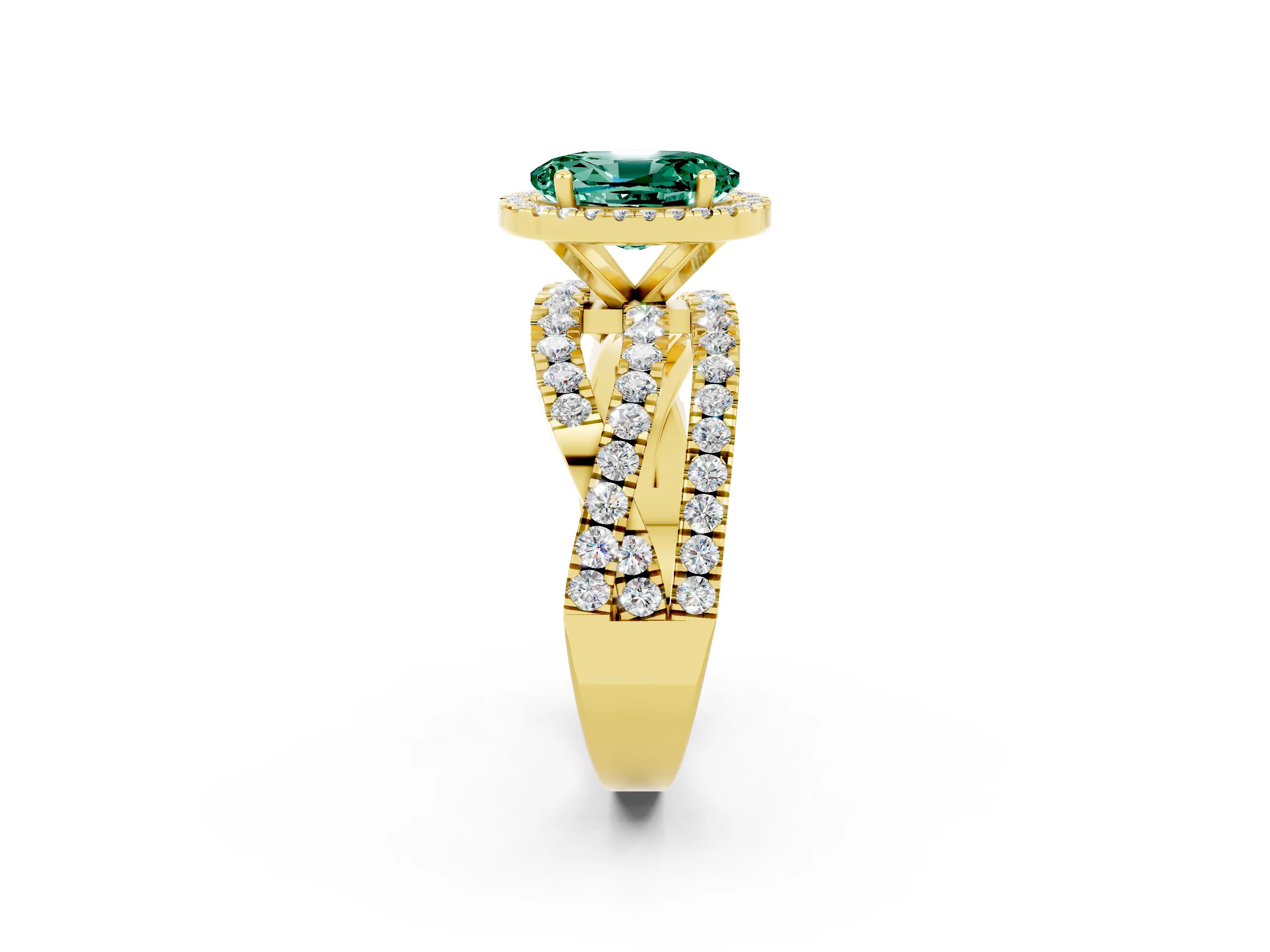 Yellow gold Oval Cut Cut Halo Split Shank Prong Setting Ring_2